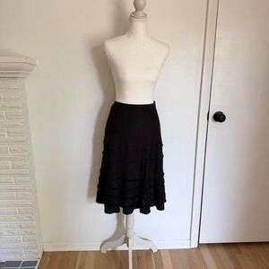 Nic + Zoe Black ruffle linen blend midi skirt with tiered ruffles